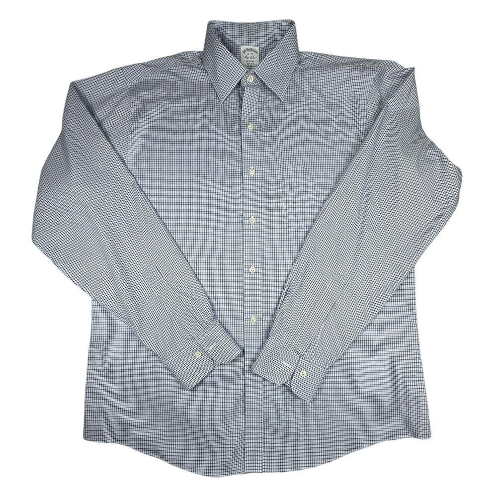 Brooks Brothers Dress Shirt Mens 16-35 Regent Check Non-Iron Blue